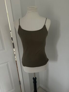 Women's Army Green Ribbed Spaghetti Strap Cami Tank Top